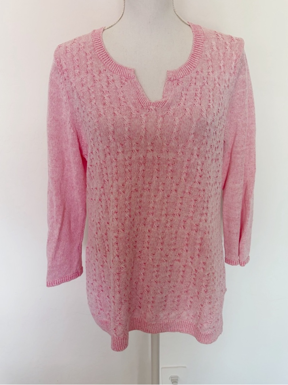 Tommy Bahama Pink Cable Knit Linen 3/4 Sleeve Sweater Size L
